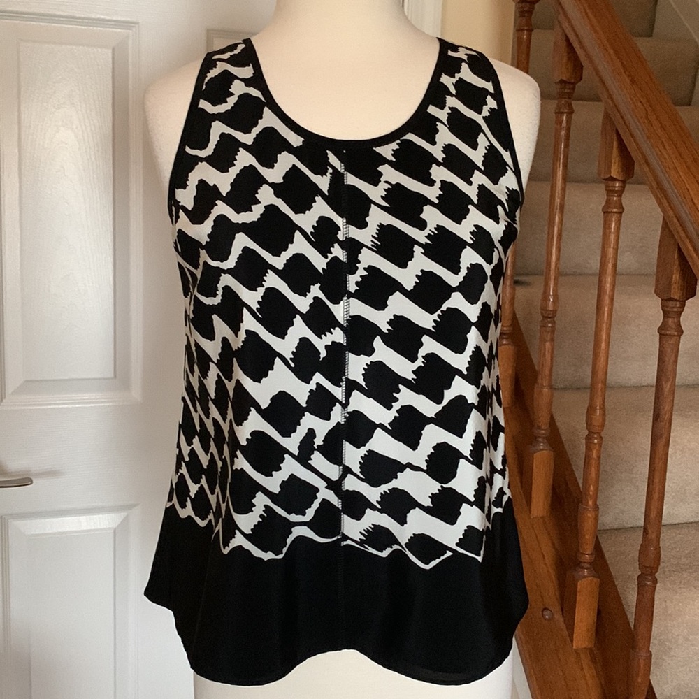 Derek Lam 10 Crosby Black White Printed Silk Strappy Tank